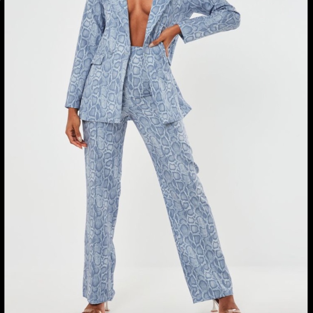 Missguided Blue Co Ord Snake Print Seam Front Straight Leg Pants